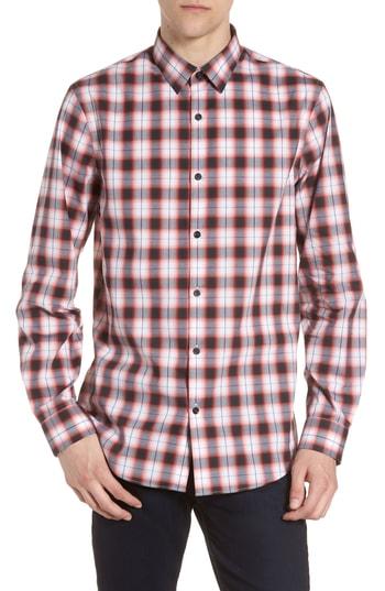 Men's Calibrate Slim Fit Non-iron Mini Plaid Sport Shirt - White