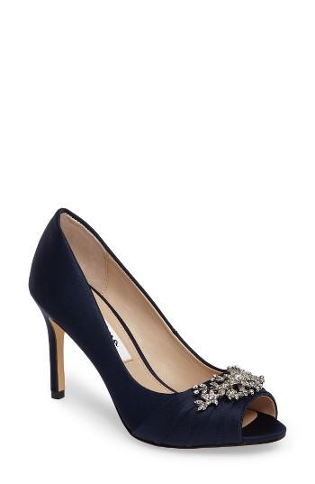Women's Nina Rumina Embellished Peep Toe Pump M - Blue