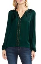 Women's Vince Camuto Stud Detail Hammered Satin Blouse, Size - Green