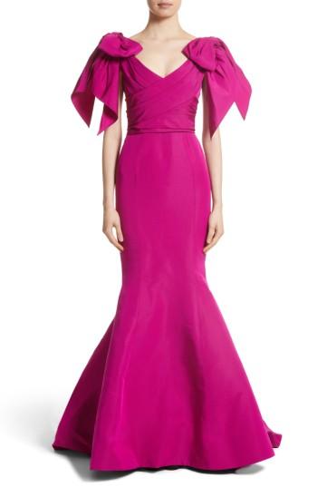 Women's Marchesa Bow Detail Faille Mermaid Gown - Pink