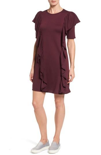 Women's Halogen Ruffle Sweatshirt Dress, Size - Burgundy