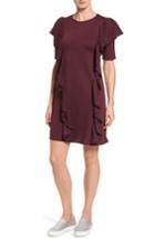 Women's Halogen Ruffle Sweatshirt Dress, Size - Burgundy
