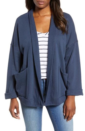 Women's Caslon Off-duty Roll Sleeve Cotton Blend Jacket - Blue
