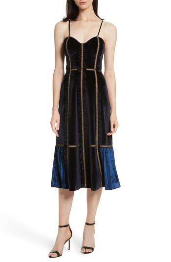 Women's Self-portrait Paneled Velvet Midi Dress - Blue