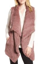 Women's Love Token Long Drape Genuine Rabbit Fur Vest - Pink