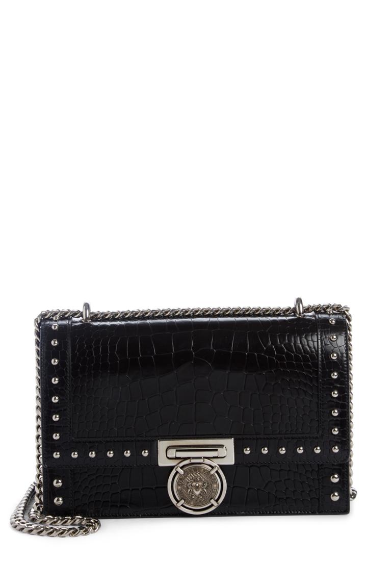Balmain Stud Leather Box Shoulder Bag -
