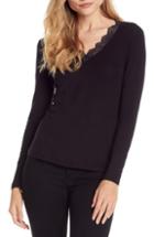 Women's Michael Stars Lace Detail Cotton Blend Slub Tee, Size - Black