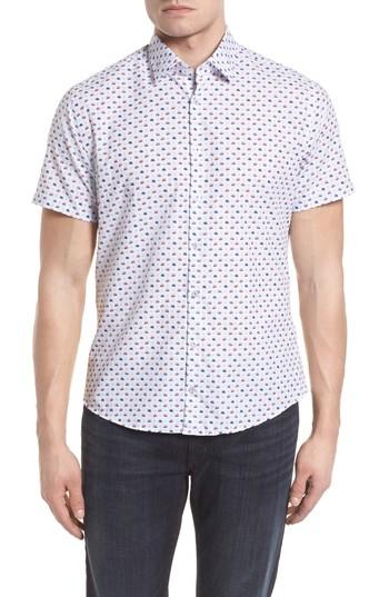 Men's Stone Rose Contemporary Fit Bowler Hat Print Sport Shirt (s) - White