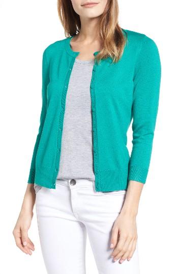Women's Halogen Three Quarter Sleeve Crewneck Cardigan - Green