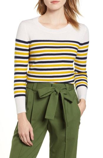 Women's J.crew Stripe Crewneck Cashmere Sweater, Size - Ivory