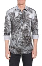 Men's Bugatchi Shaped Fit Shady Frond Print Sport Shirt - Grey