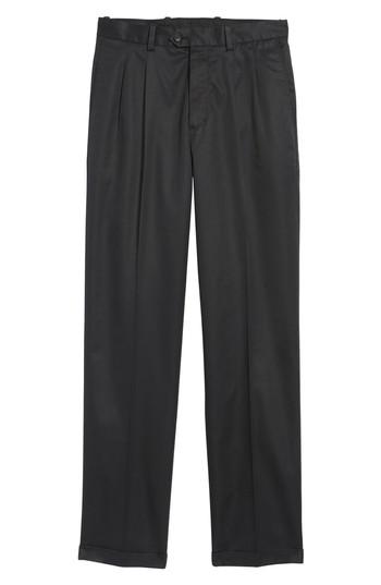 Men's Nordstrom Men's Shop Classic Smartcare(tm) Supima Cotton Pleated Trousers X 34 - Black