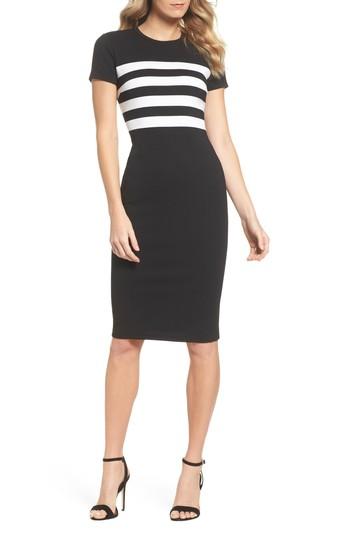Women's Michael Michael Kors Stripe Ottoman Sheath Dress - Black