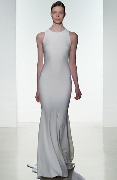 Women's Amsale 'lennon' Embellished Back Crepe De Chine Mermaid Gown