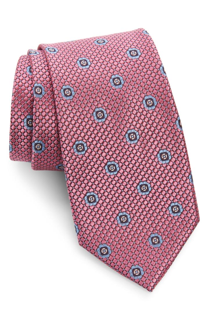 Men's Nordstrom Men's Shop Northport Medallion Extra Long Silk Tie, Size X-long - Pink