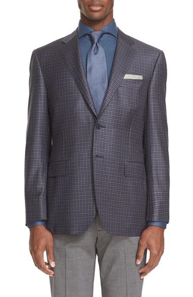 Men's Canali Classic Fit Check Wool Sport Coat L Eu - Blue