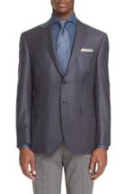 Men's Canali Classic Fit Check Wool Sport Coat L Eu - Blue