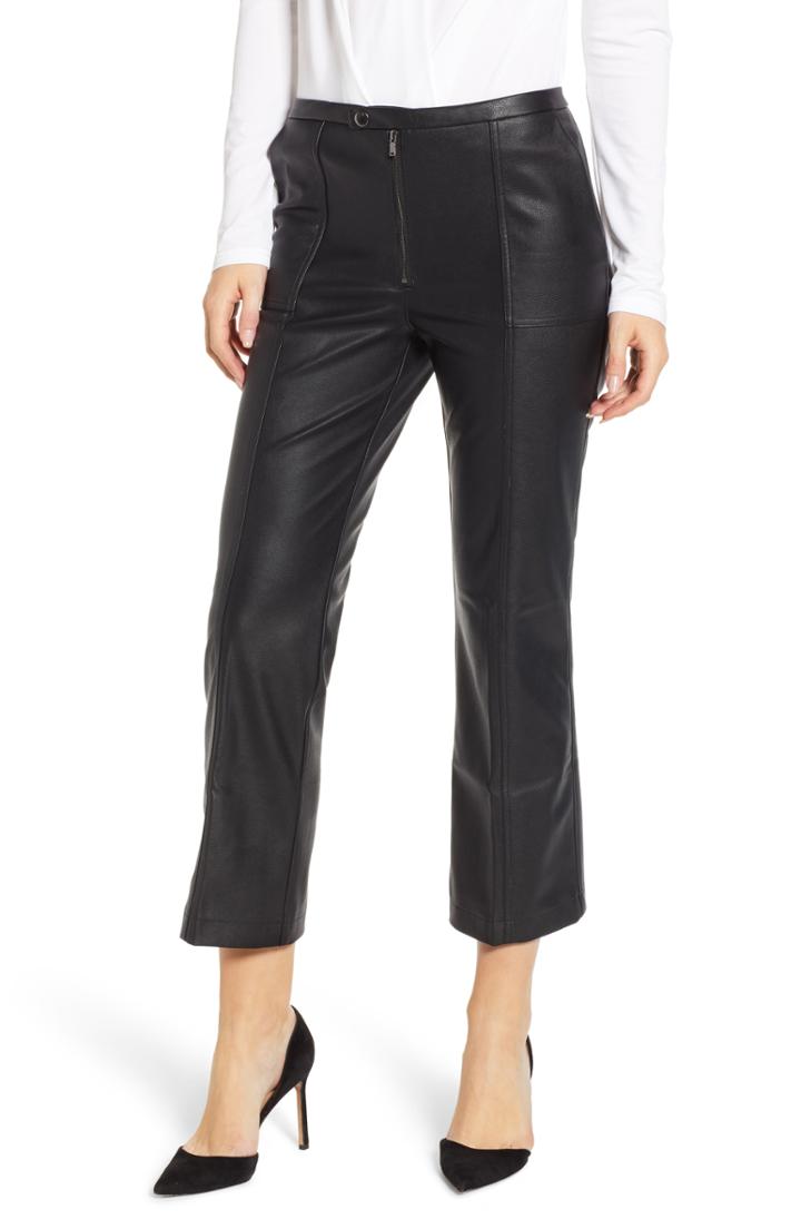 Women's David Lerner Pintuck Flare Faux Leather Trousers - Black