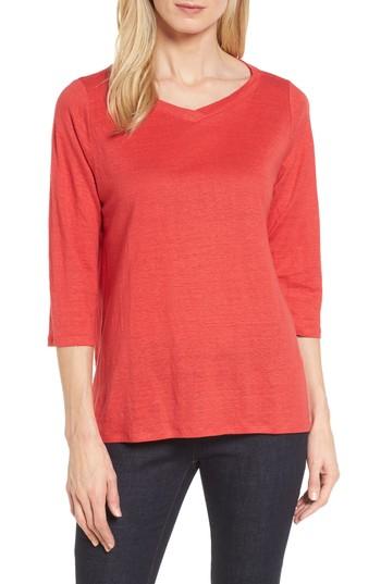 Women's Eileen Fisher V-neck Organic Linen Tee, Size - Red