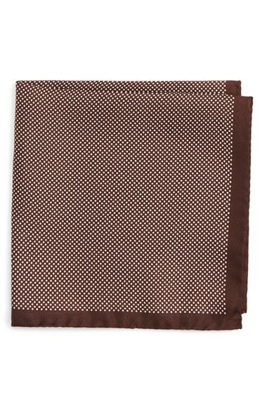Men's Eton Dot Silk Pocket Square, Size - Brown