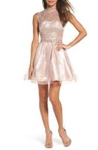 Women's Sequin Hearts Lace Illusion Fit & Flare Dress