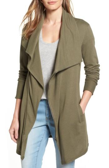 Women's Caslon Asymmetrical Drape Collar Terry Jacket, Size - Green