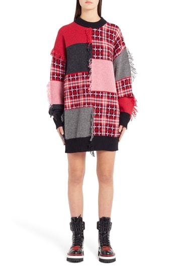 Women's Msgm Patchwork Wool Blend Sweater Dress - Pink
