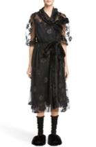 Women's Simone Rocha Teddy Floral Embroidered Tulle Dress With Feather And Faux Fur Trim Us / 6 Uk - Black