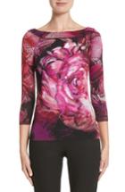 Women's Fuzzi Embroidered Rose Print Tulle Top