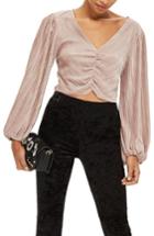Women's Topshop Velvet Crinkle Ruched Blouse Us (fits Like 0) - Pink