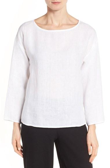 Women's Eileen Fisher Organic Handkerchief Linen Top, Size - White