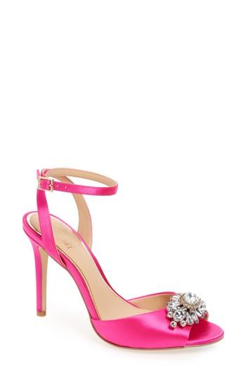Women's Jewel Badgley Mischka Hayden Embellished Ankle Strap Sandal .5 M - Pink