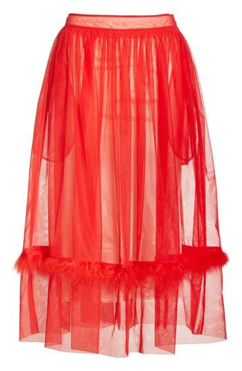 Women's Simone Rocha Marabou Trim Smock Waist Tulle Skirt Us / 8 Uk - Red
