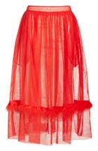 Women's Simone Rocha Marabou Trim Smock Waist Tulle Skirt Us / 8 Uk - Red