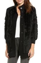 Women's Love Token Genuine Rabbit Fur Knit Cardigan - Black