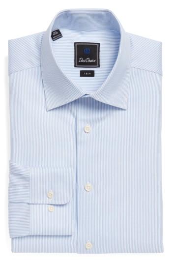 Men's David Donahue Trim Fit Stripe Dress Shirt - 32/33 - Blue