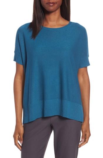 Women's Eileen Fisher Tencel & Merino Wool Top, Size - Blue/green