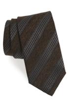 Men's Eton Stripe Cotton, Silk & Wool Tie, Size - Brown