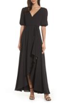 Women's Fame And Partners V-neck Georgette Wrap Gown - Black