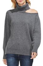 Women's Vince Camuto Asymmetrical Shoulder Cutout Turtleneck Cotton Blend Sweater, Size - Grey