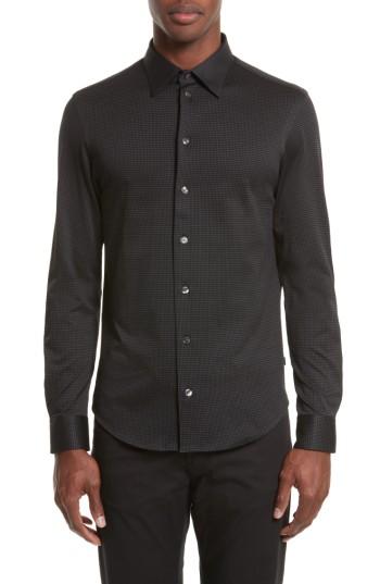 Men's Armani Collezioni Neat Check Woven Sport Shirt, Size - Black