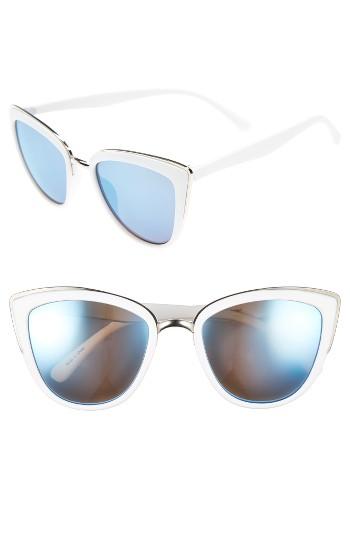 Junior Women's Bp. 55mm Metal Rim Cat Eye Sunglasses - White/ Blue