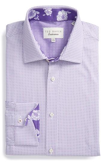 Men's Ted Baker London Eager Trim Fit Geometric Dress Shirt - 32/33 - Purple