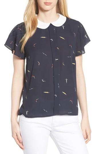 Women's Cece Printed Peter Pan Collar Blouse - Blue