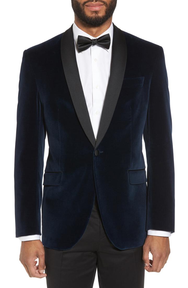 Men's Ted Baker London Josh Trim Fit Stretch Velvet Dinner Jacket L - Blue
