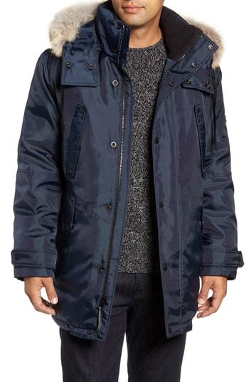 Men's Marc New York Lafayette Genuine Fur Trim Hooded Parka - Blue