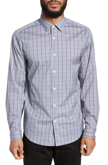 Men's Theory Murrary Trim Fit Stretch Check Sport Shirt - Blue