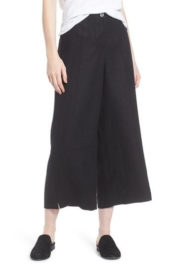 Petite Women's Eileen Fisher Wide Leg Organic Linen Pants P - Black