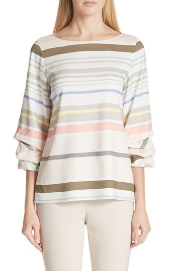 Women's Lafayette 148 New York Winston Stripe Blouse, Size - Beige