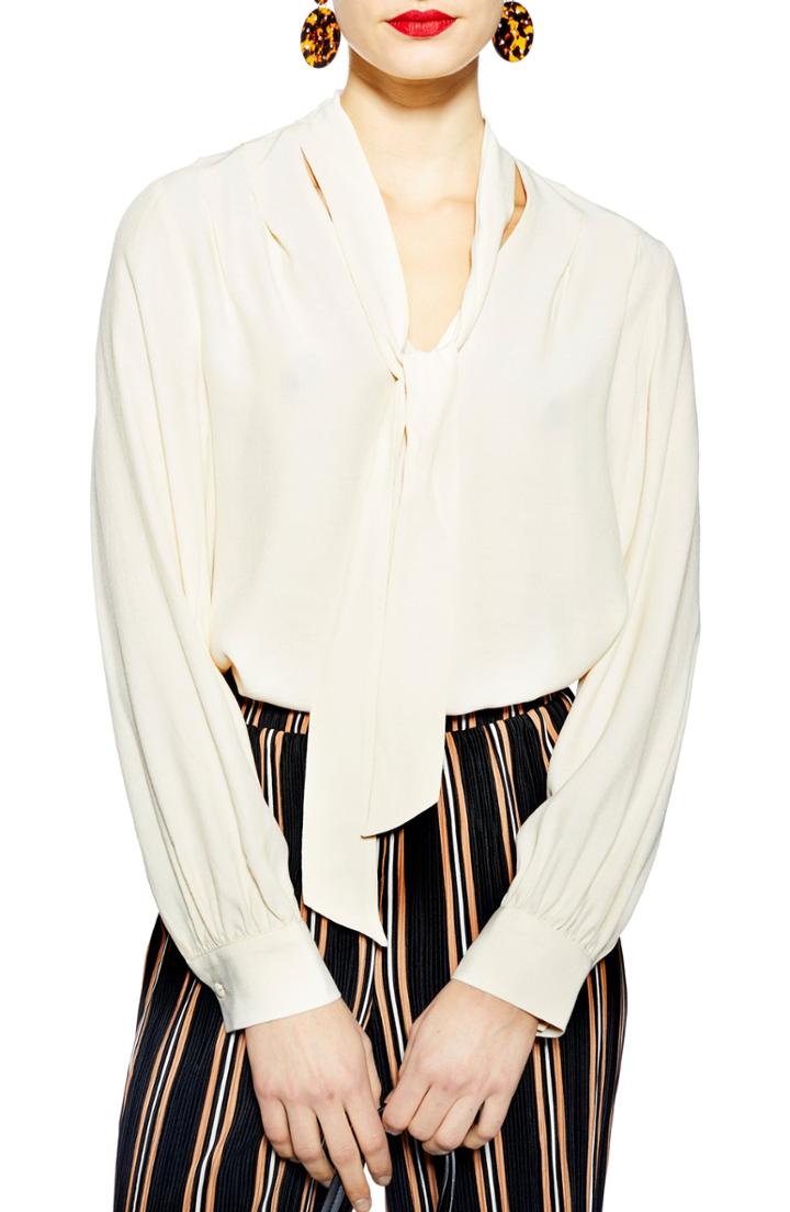 Women's Topshop Tie Neck Blouse Us (fits Like 0) - Ivory